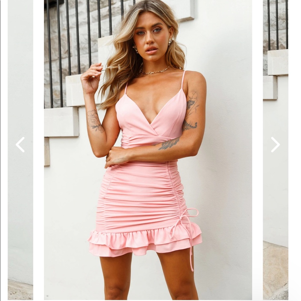 Selfie Leslie ruched party dress in pink